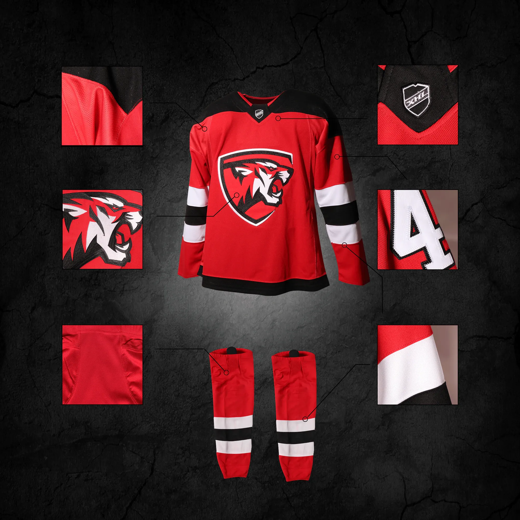 Embroidered hockey jersey with tackle twill crest